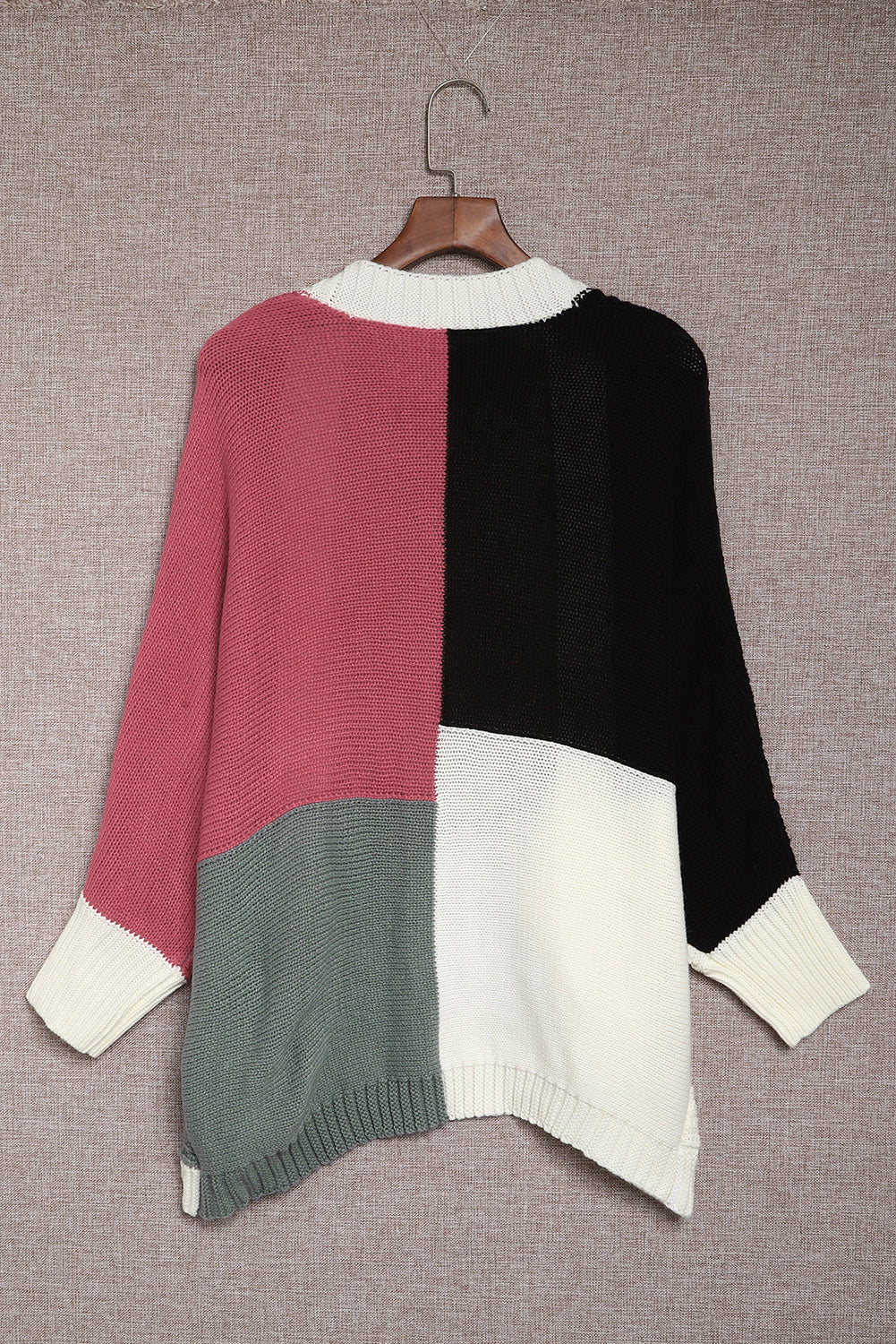 Brown Color Block Loose Open Front Knitted Cardigan