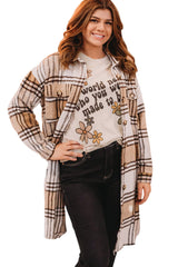 Khaki Plus Size Plaid Chest Pockets Long Shacket