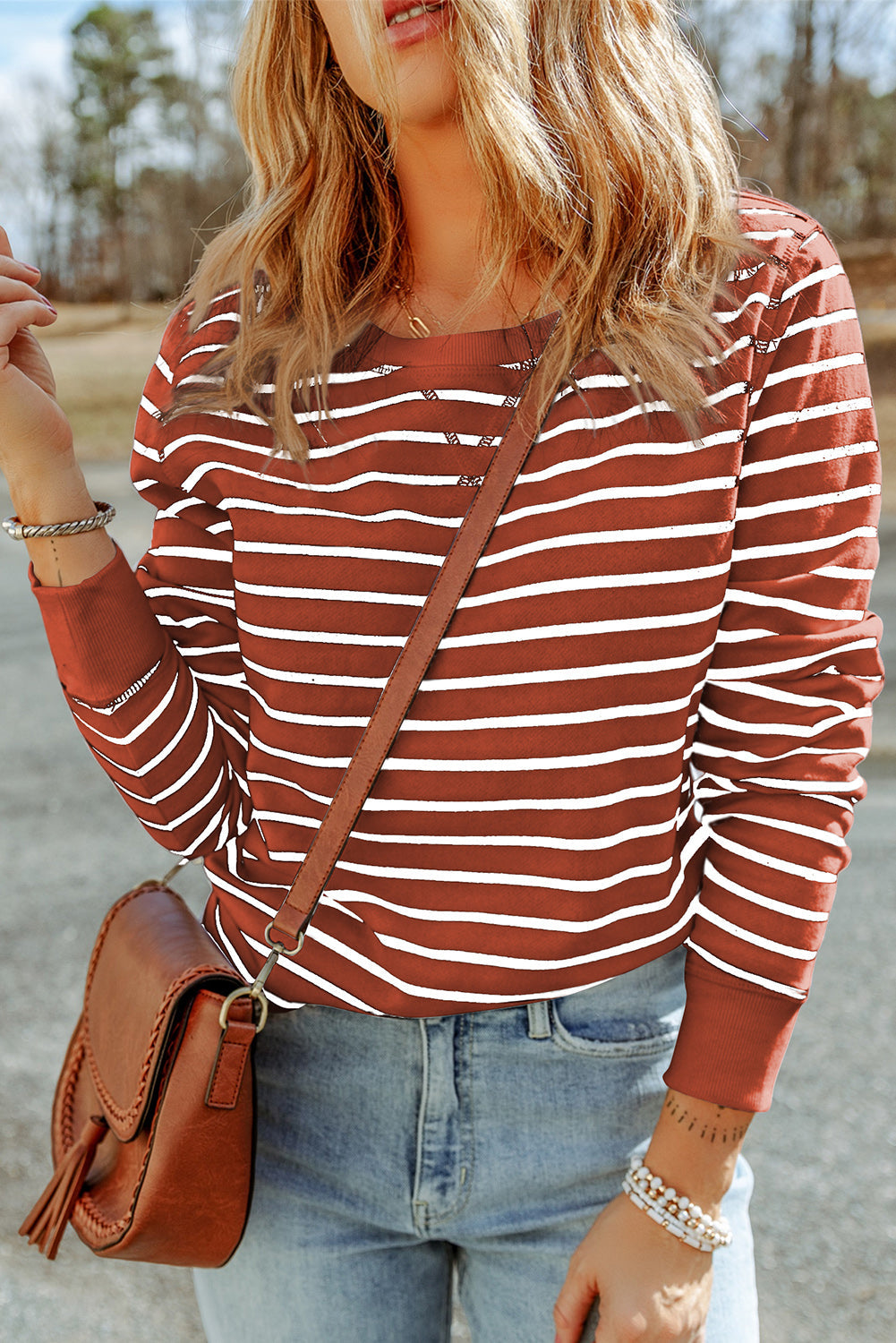 Stripe Printed Plus SIze Long Sleeve Top