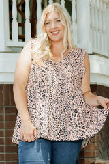 Leopard Plus Size V Neck Frilled Babydoll Tank Top