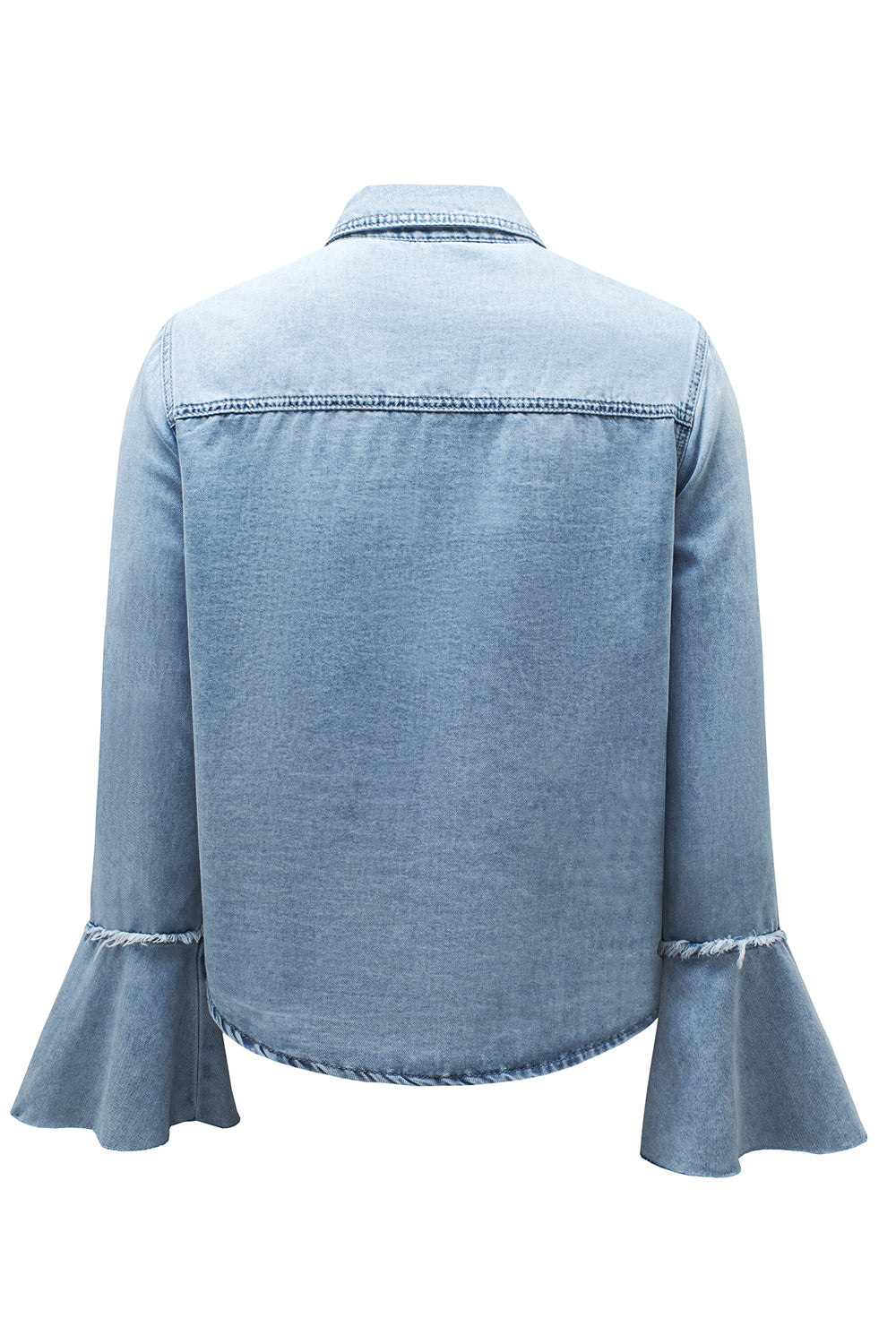 Sky Blue Chest Pockets Bell Sleeve Buttoned Denim Jacket