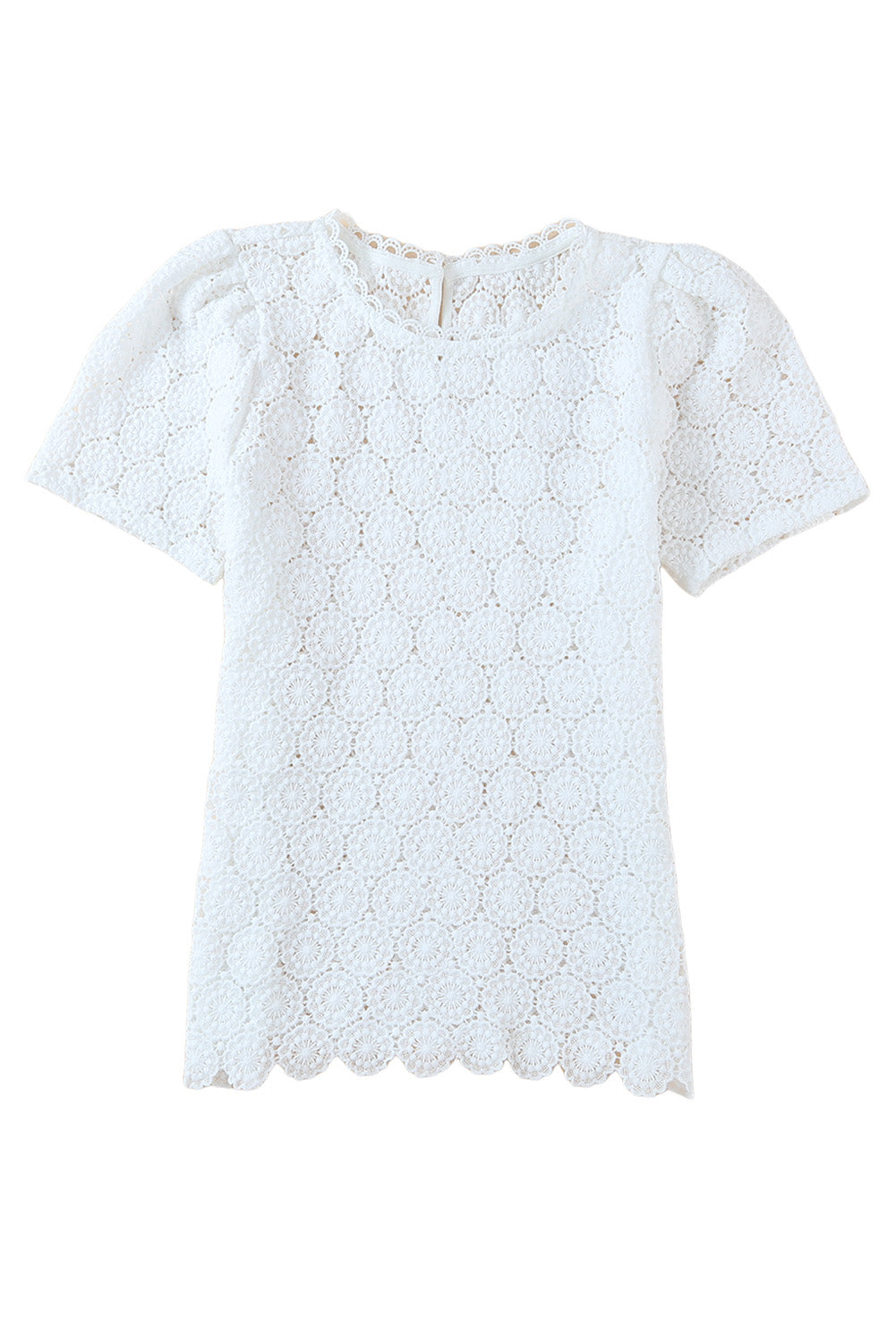 White Crochet Lace Hollowed Short Sleeve Top