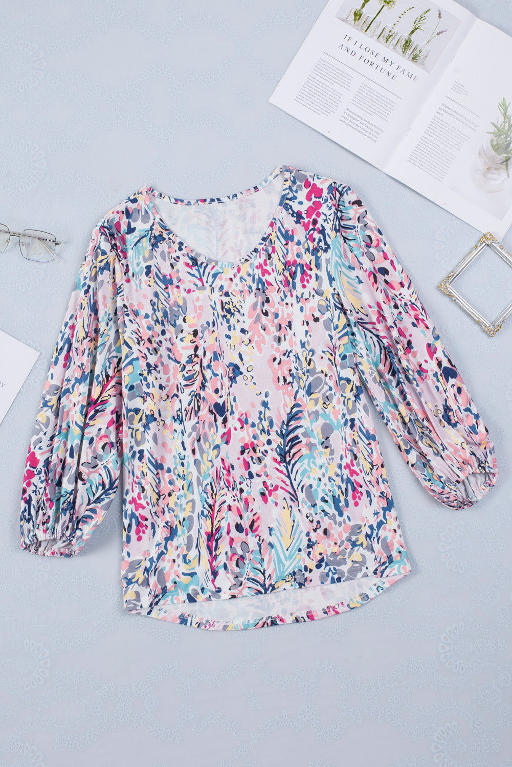 Pink Floral Print Ruffle Sleeve Babydoll Top