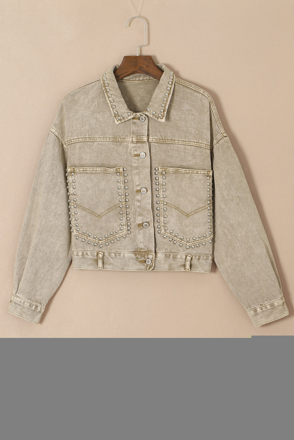 Sky Blue Rivet Studded Pocketed Denim Jacket