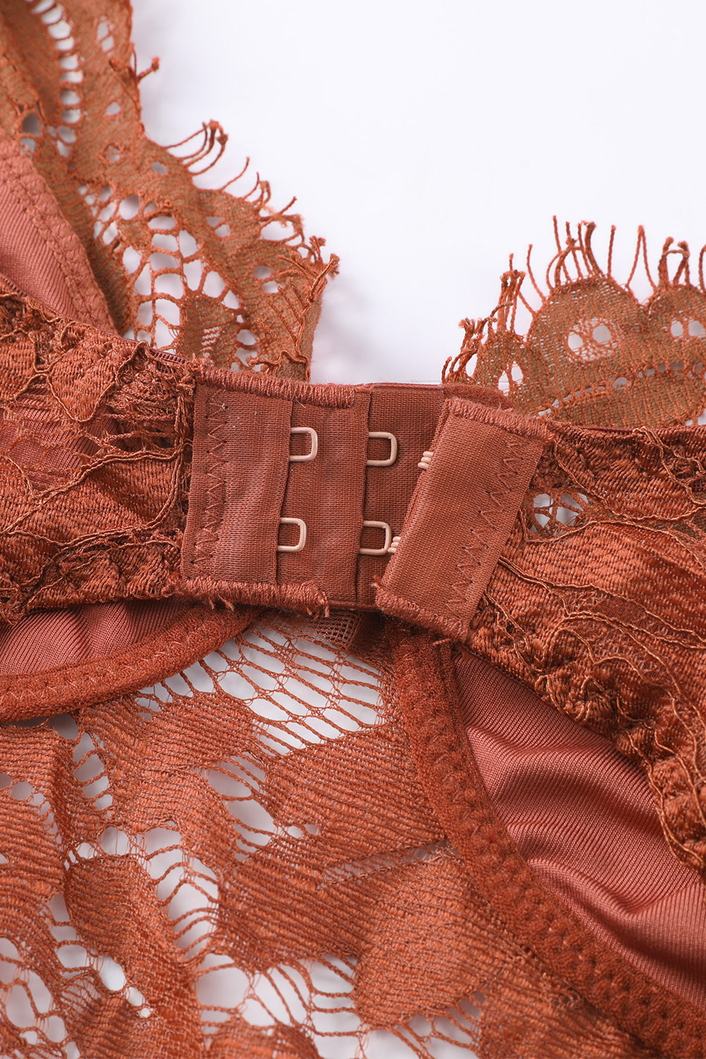 Brown Floral Lace Spaghetti Straps Cut out Back Bodysuit