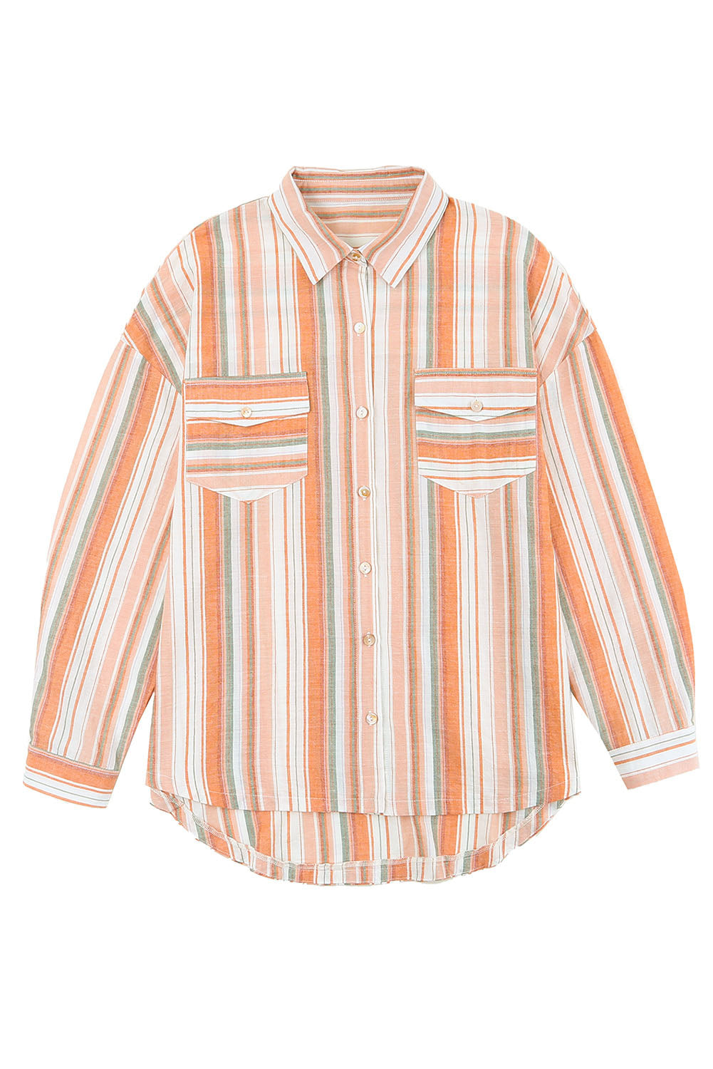 Orange Plus Size Striped Shirt with Chest Pockets