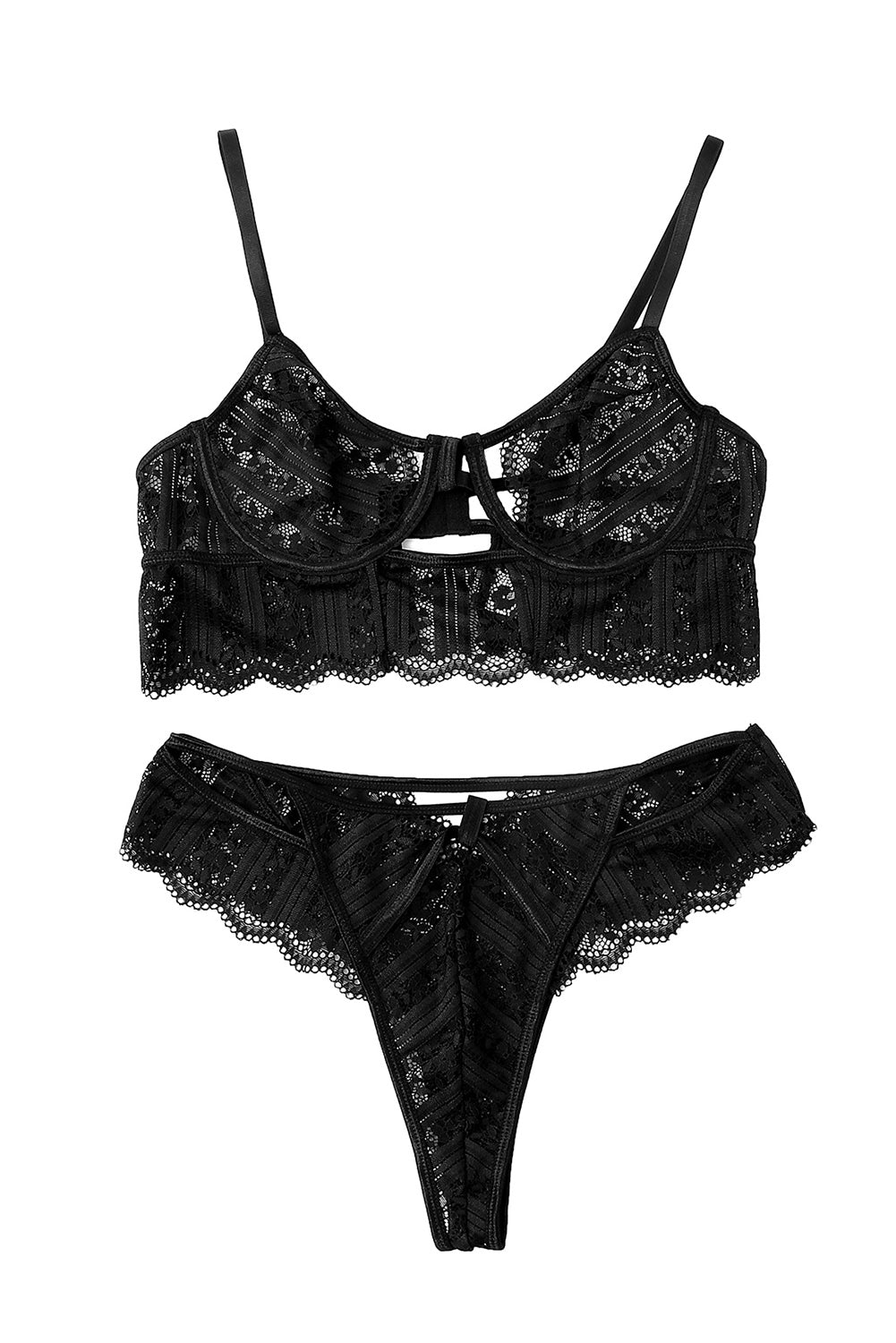 Black Spaghetti Strap Lace Bralette Set