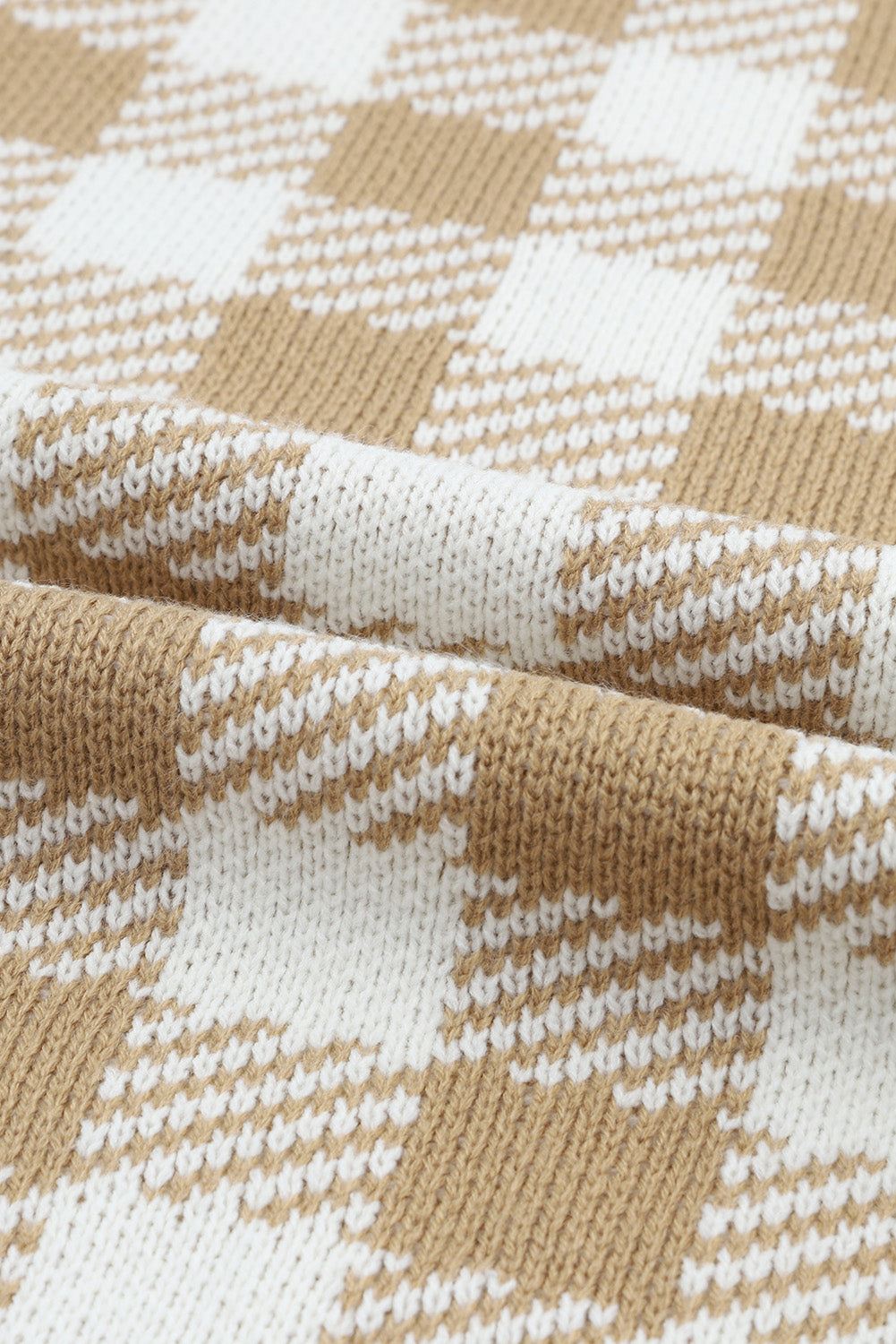 Khaki Plaid Pattern Ribbed Trim Long Cardigan