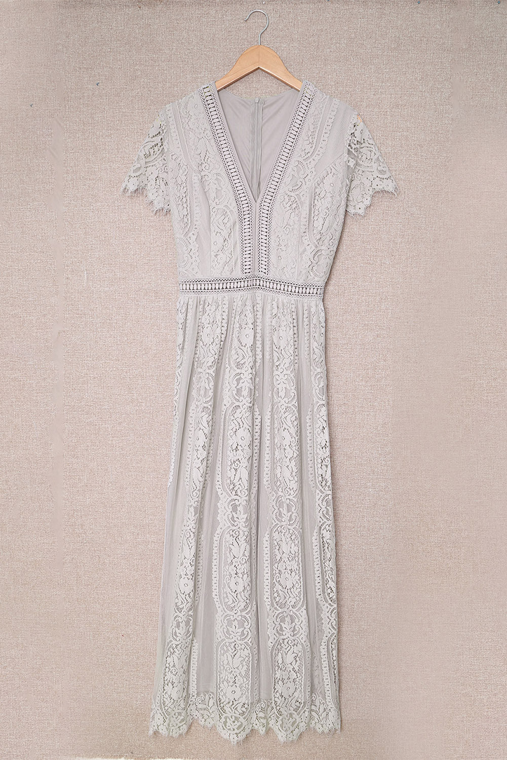 White Blue Fill Your Heart Lace Maxi Dress