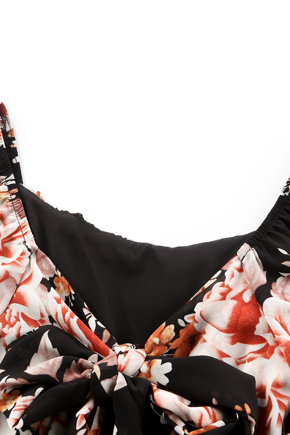 Black Floral Print Tie Back Mini Dress