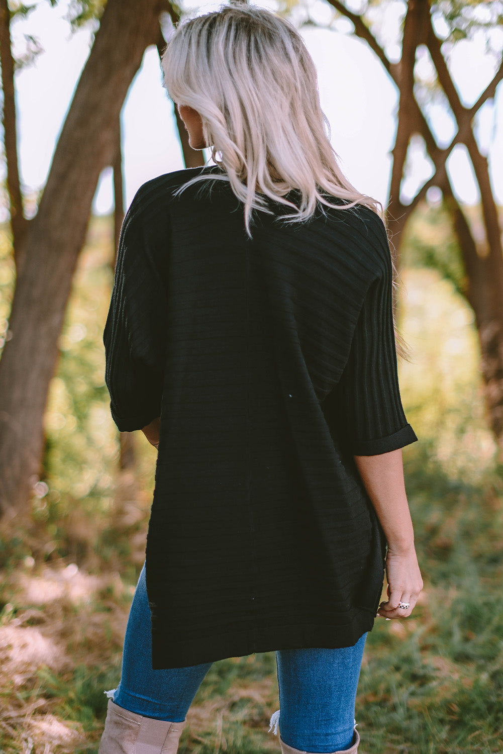 Red Ribbed Open Front Knit Cardigan