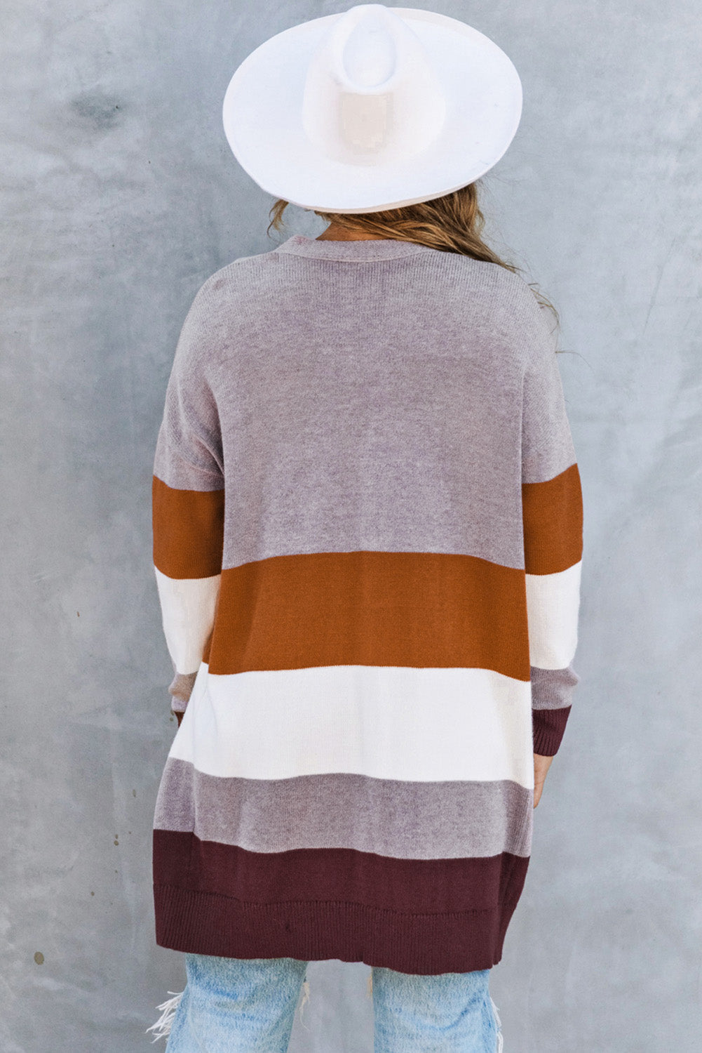 Khaki Open Front Colorblock Cardigan with Pockets