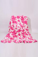 Dark Pink Cow Spot Print Flannel Blanket