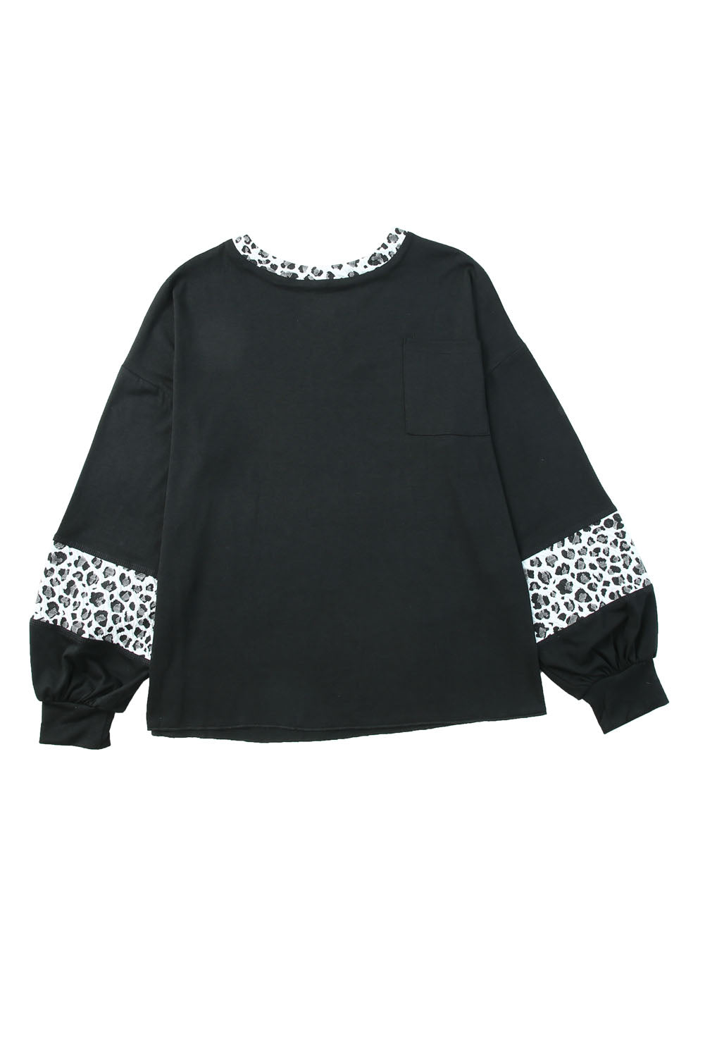 Black Leopard Print Balloon Sleeve Crew Neck Top