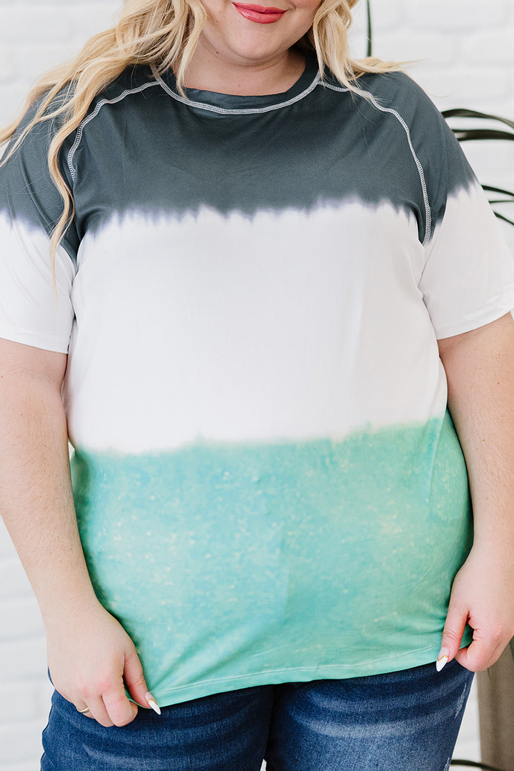 Gray Tie-dye Raglan Sleeve Plus Size T-shirt