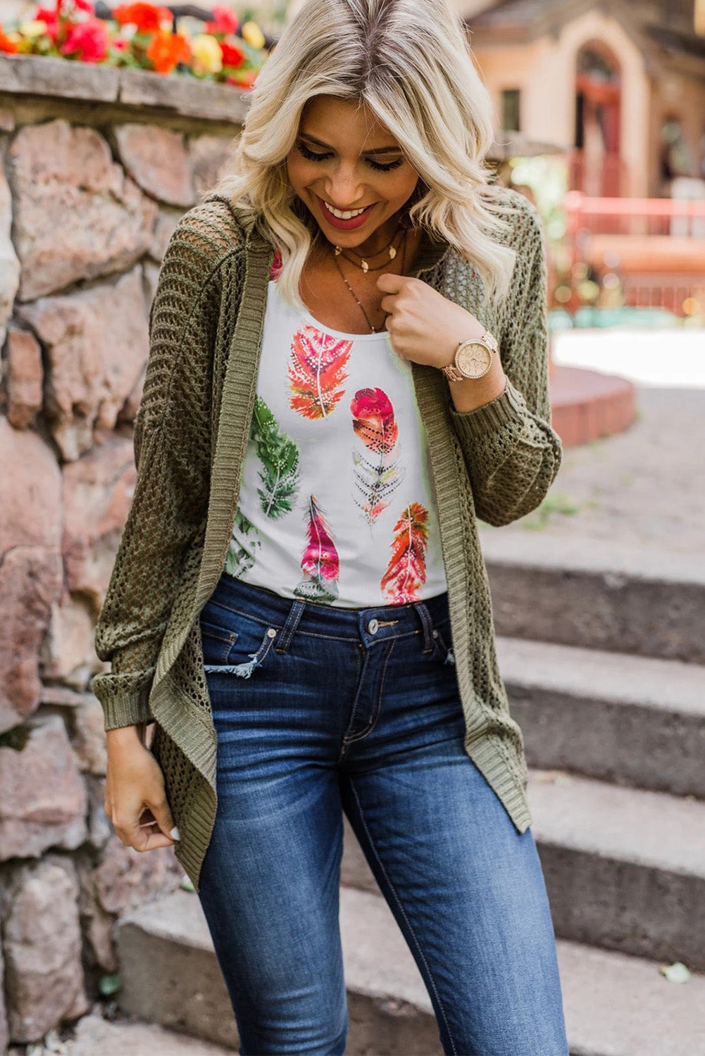 White Aztec Feather Tank Top