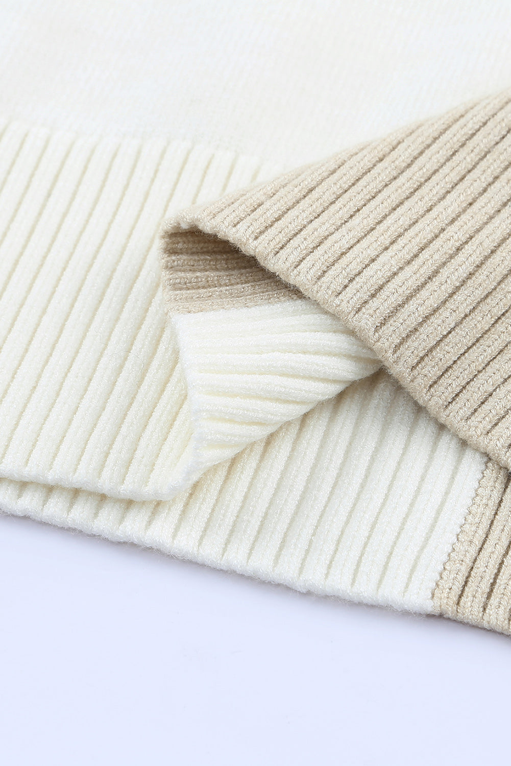 Khaki Contrast Striped Sleeve Sweater