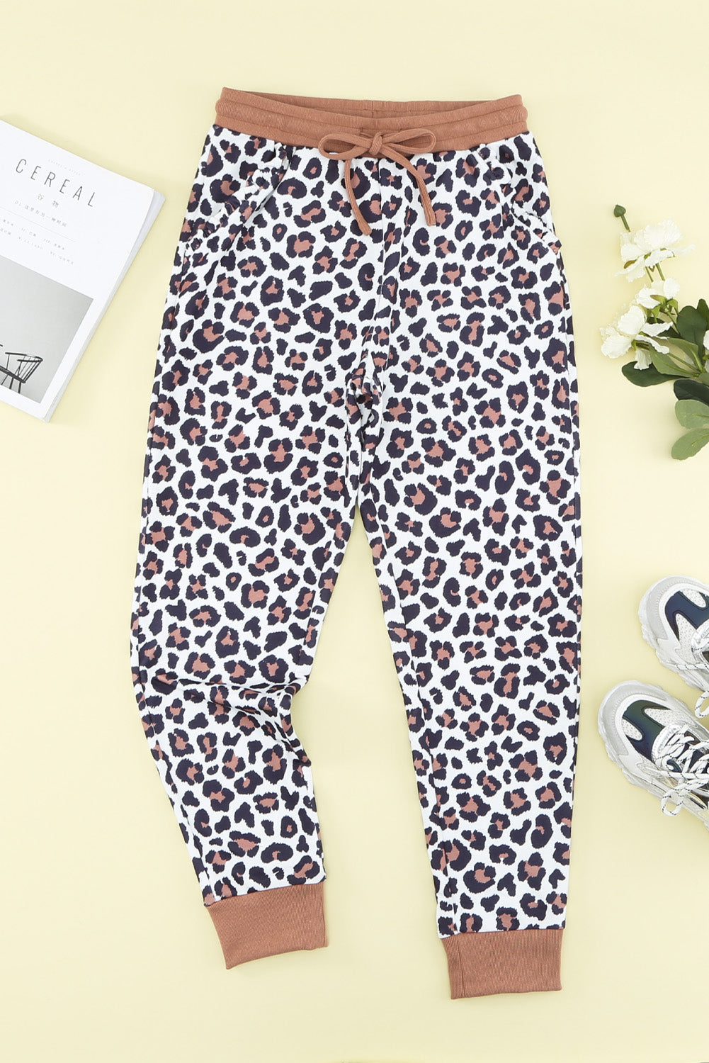 Leopard Print Elastic Waist Jogger Pants