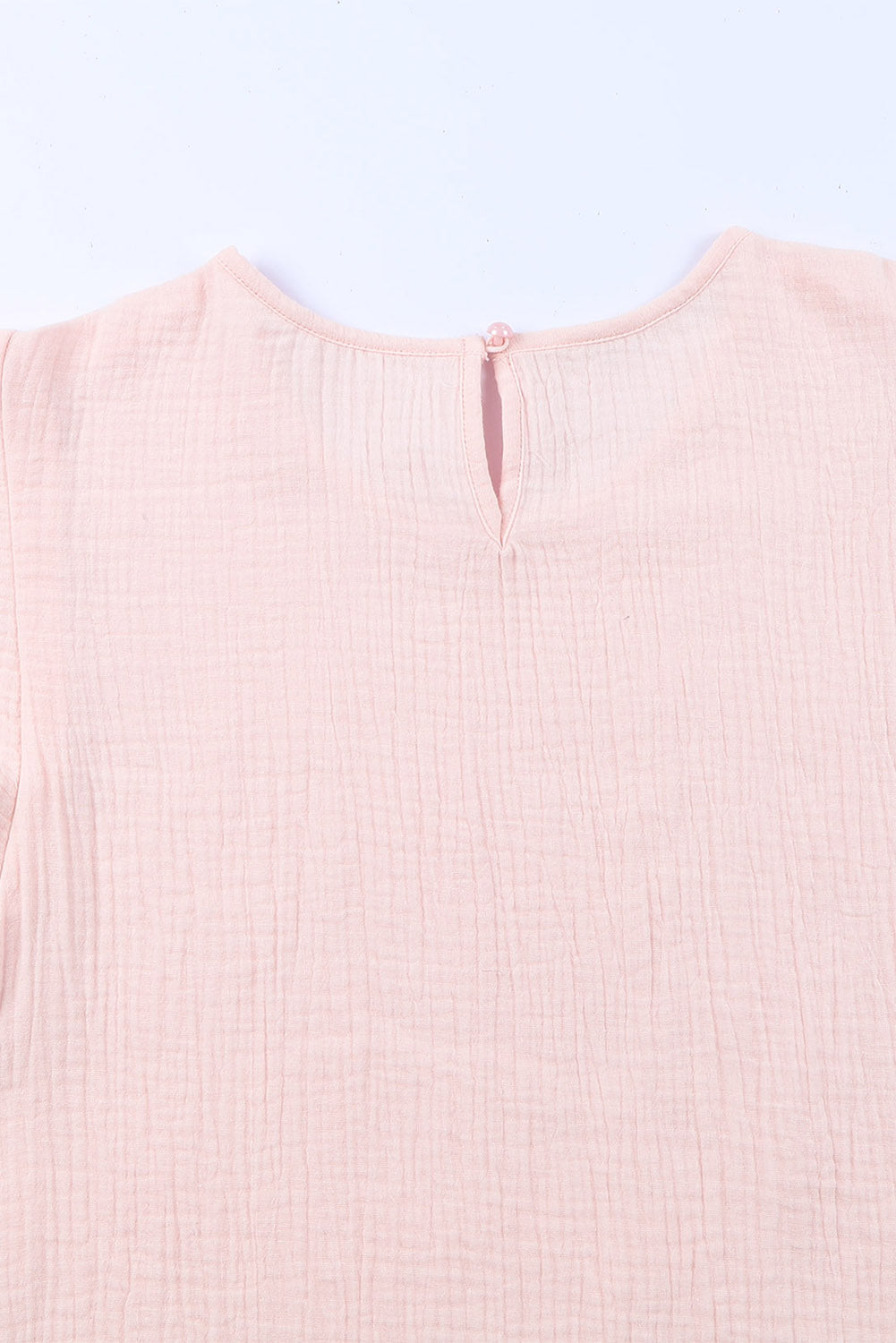 Pink Textured Tiered Ruffled Short Sleeve Blouse