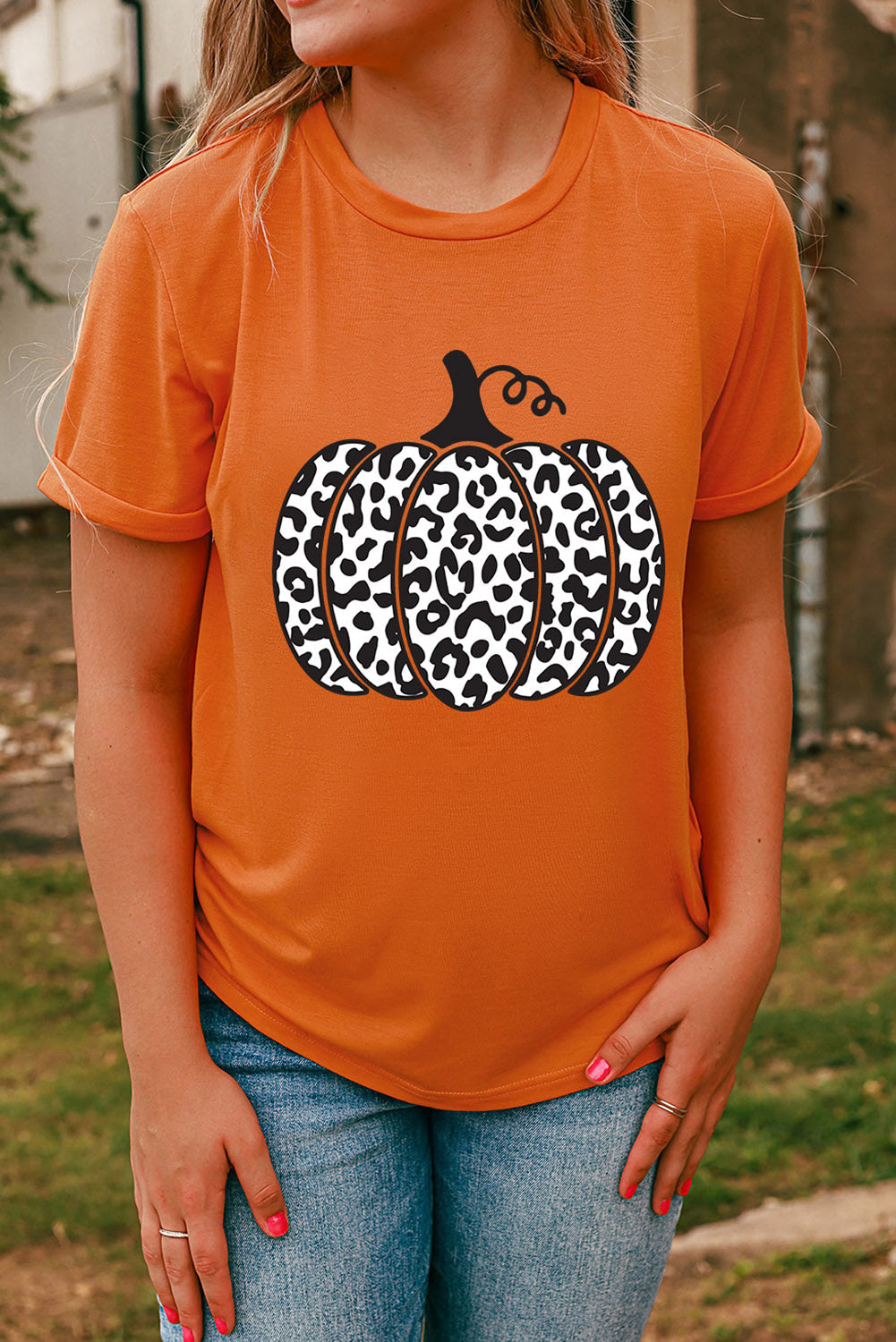 Orange Leopard Pumpkin Graphic Daily Fashion Tee