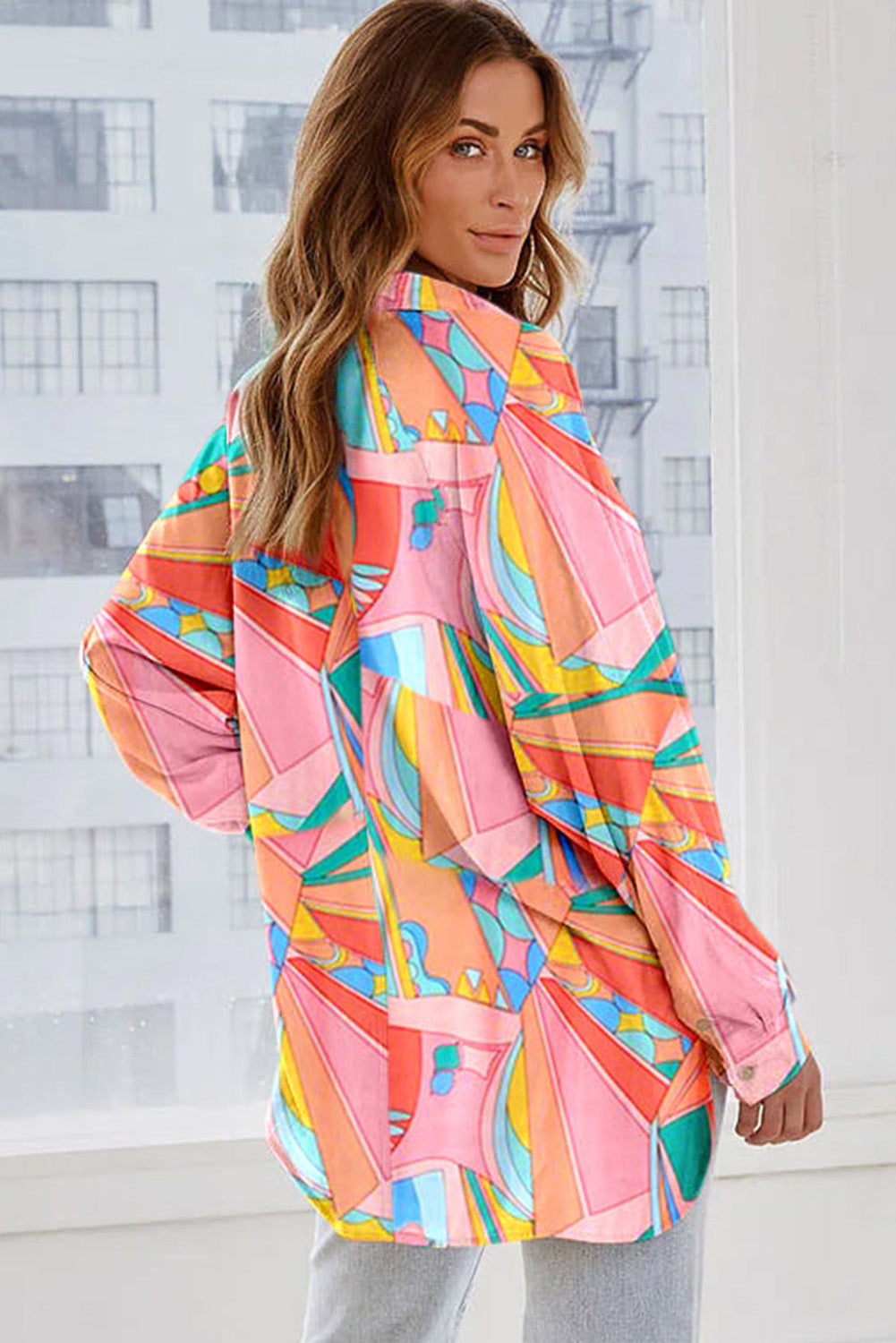 Multicolor Abstract Geometric Print Oversized Shirt