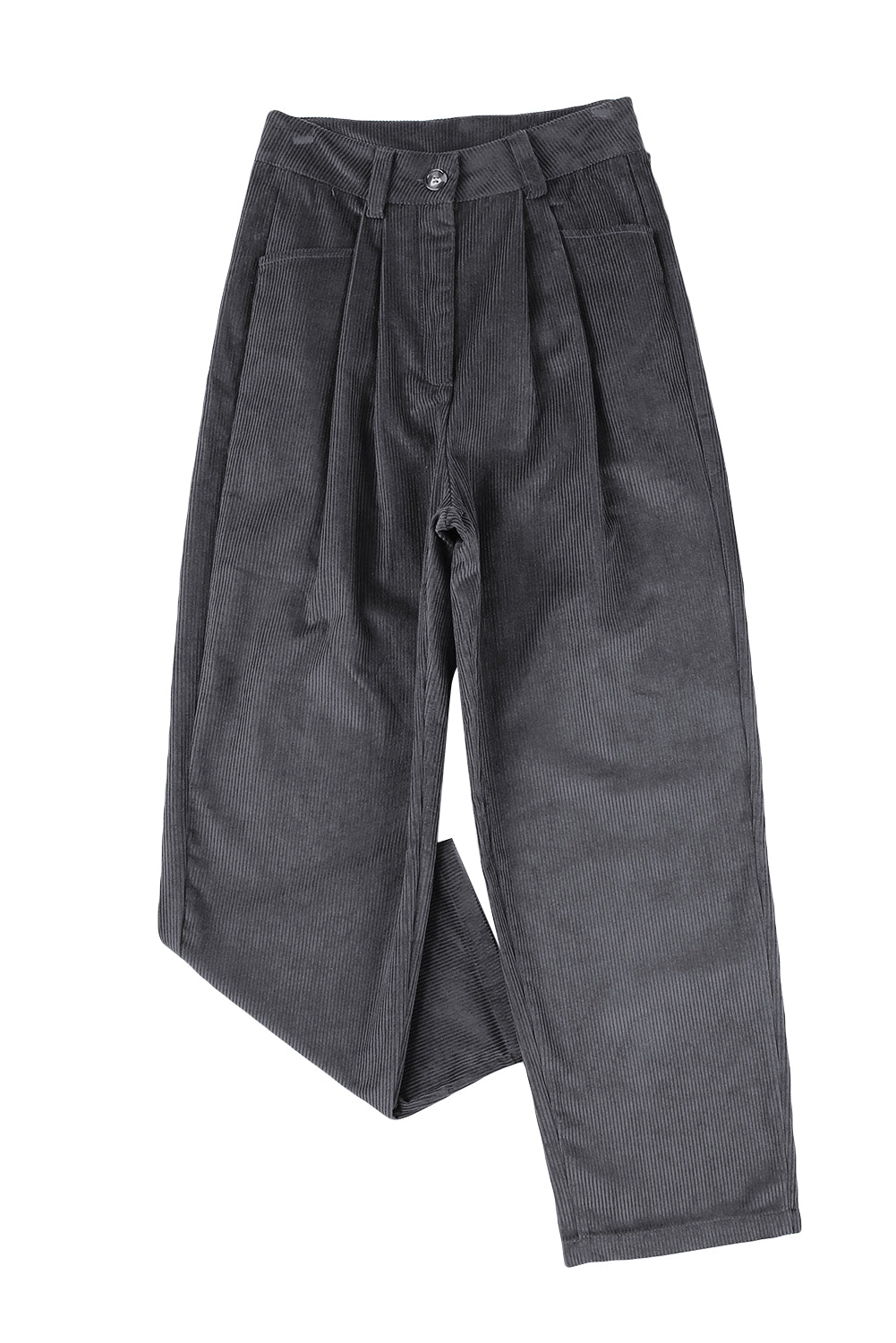 Black Corduroy High Waist Straight Leg Pants