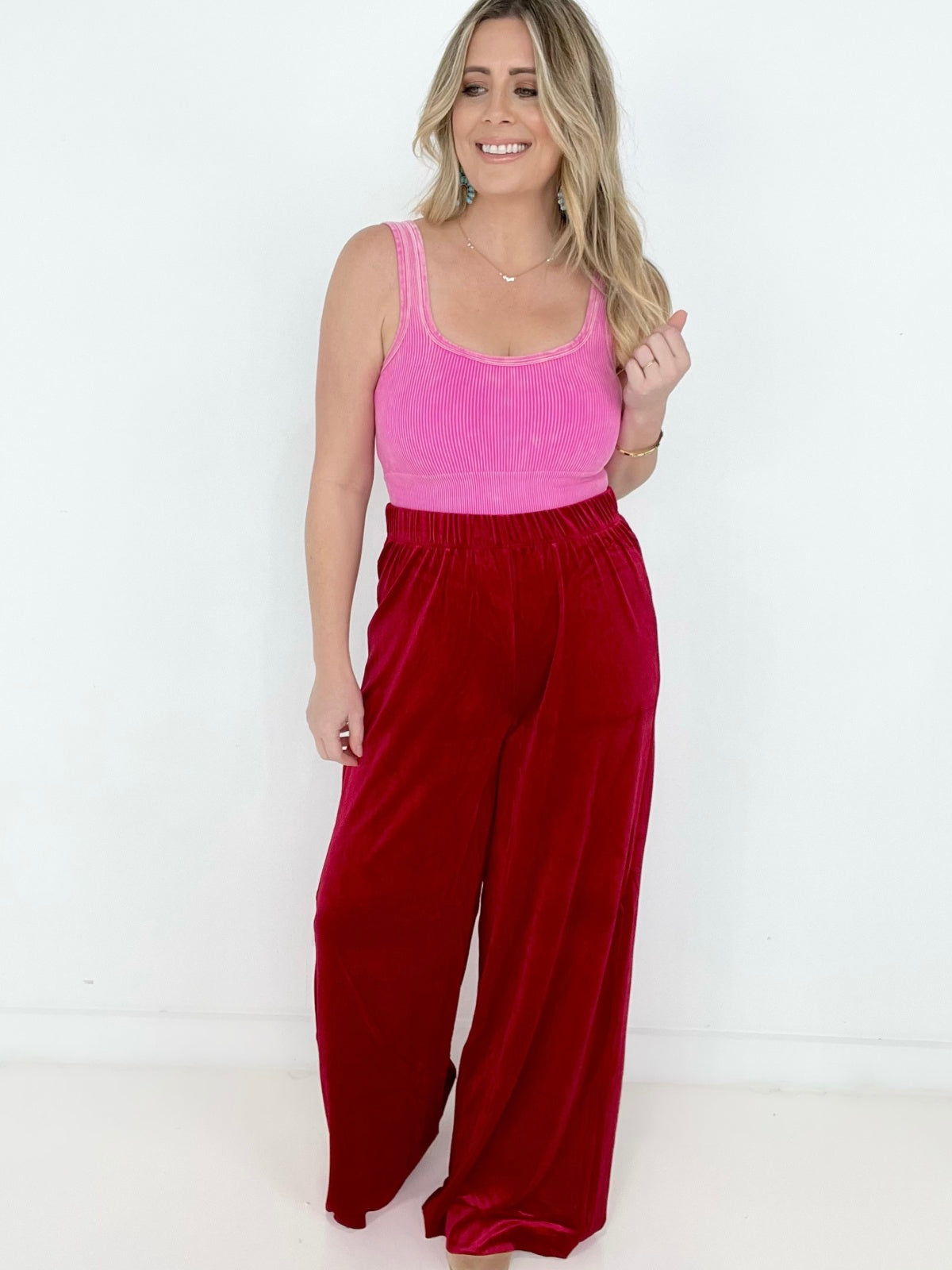 Solid Velvet Wide Leg Pants