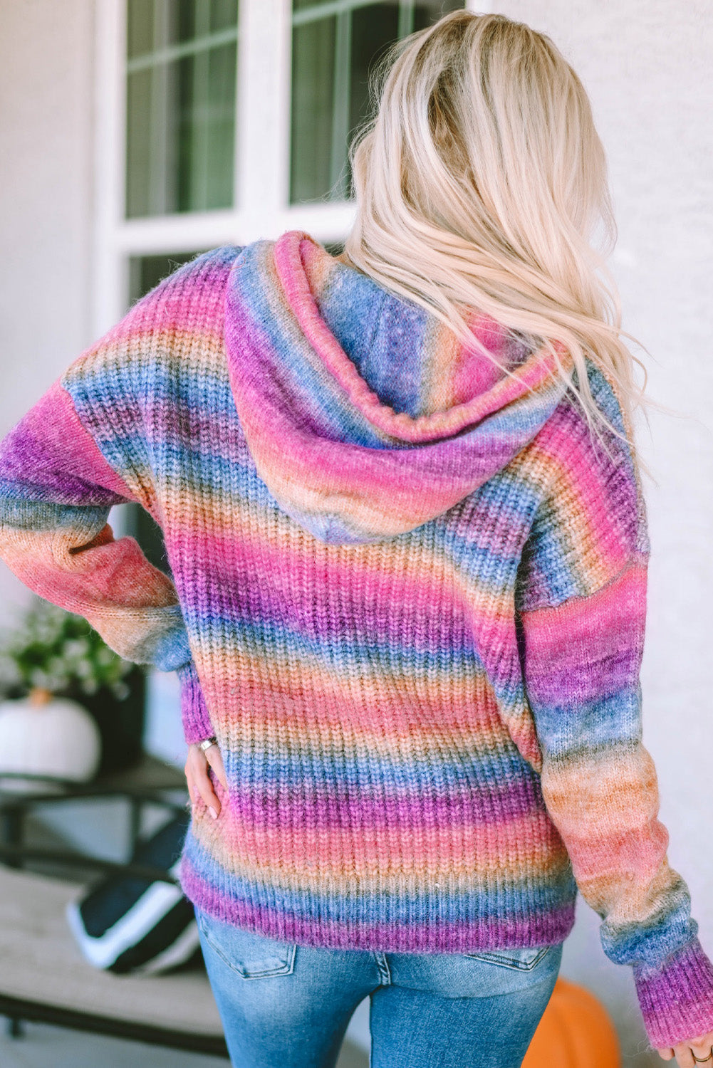 Multicolor Ombre Kangaroo Pocket Hooded Sweater