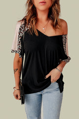 Black Leopard Sleeve Top