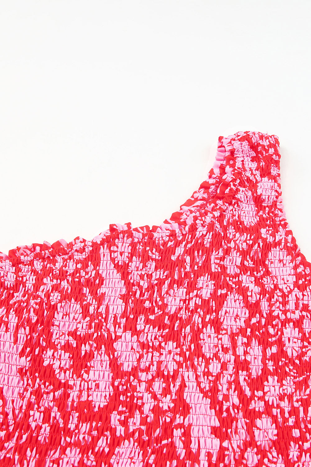 Red Smocked One-shoulder Floral Tank