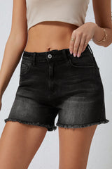 Black Vintage Washed High Waist Frayed Cutoff Denim Shorts