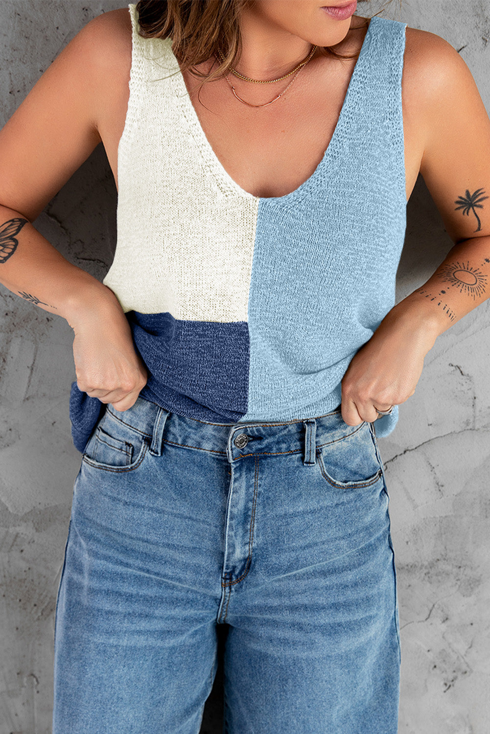 Gray Color Block Knitted Tank Top