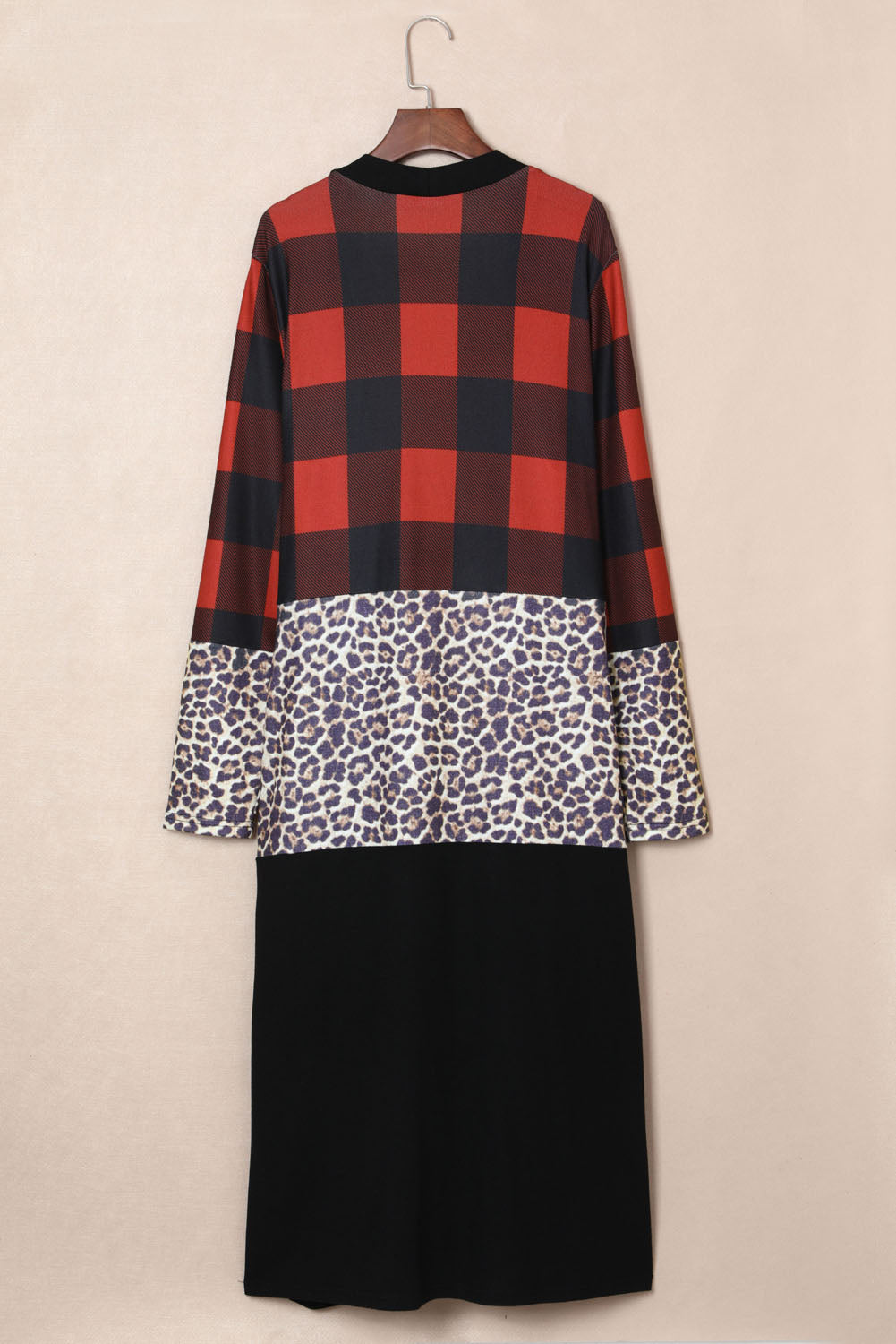 Red Buffalo Plaid Leopard Colorblock Plus Size Duster Cardigan