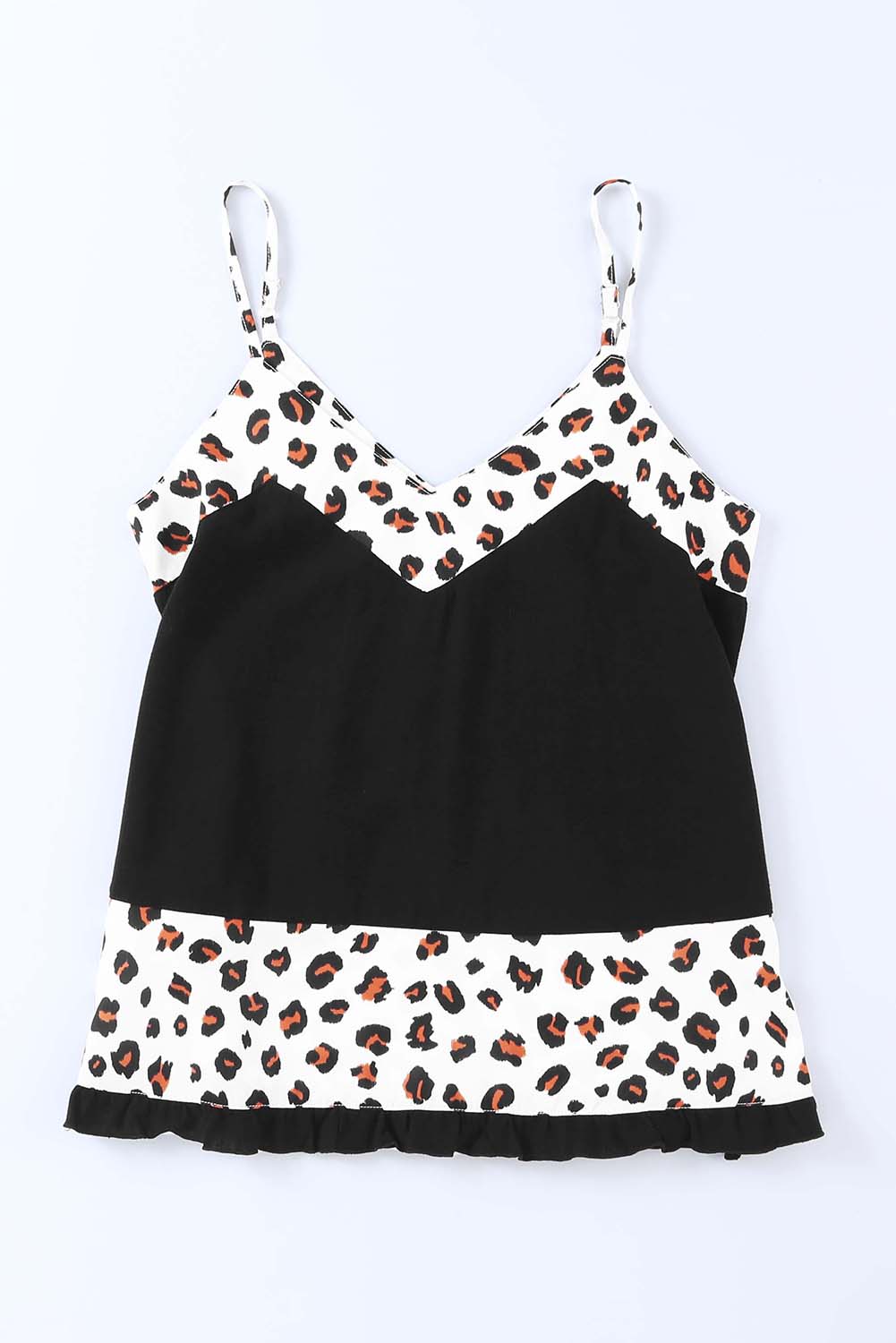 Black Leopard Patchwork Spaghetti Straps Tank Top