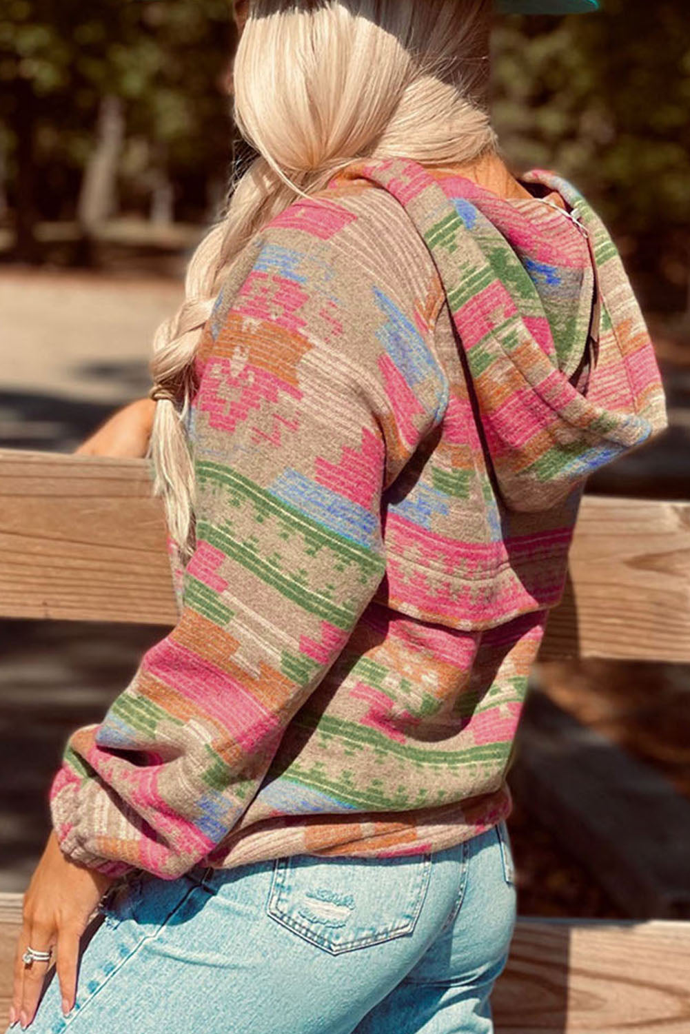 Multicolor Aztec Printed Kangaroo Pocket Zipped Hoodie