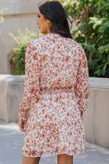 Red Shirred High Waist Floral Mini Dress