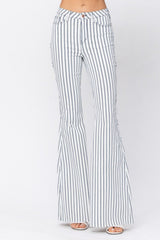 Judy Blue High Waist Super Flare White Pin Stripe Jeans