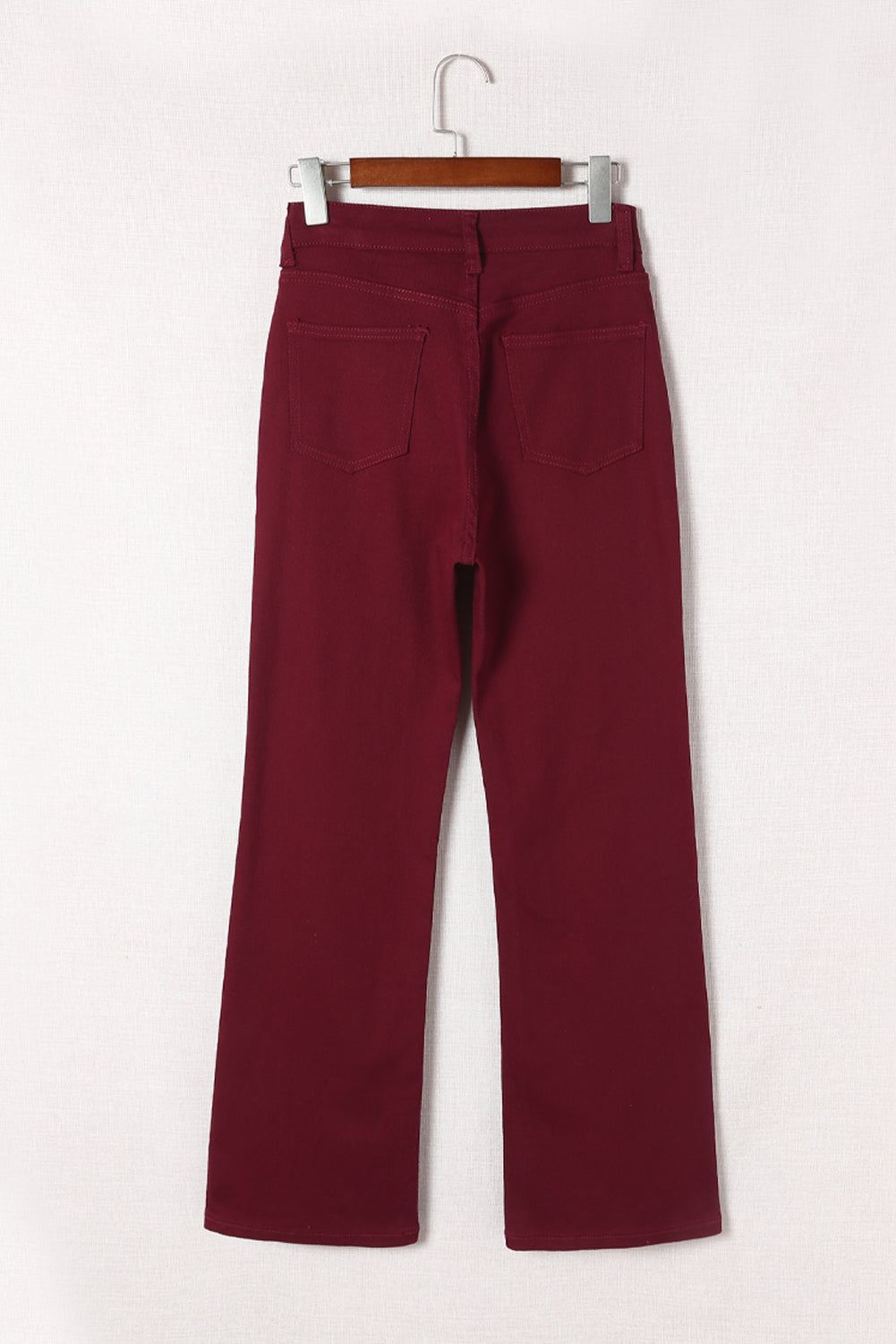 Burgundy High Waist Flare Jeans with Pockets