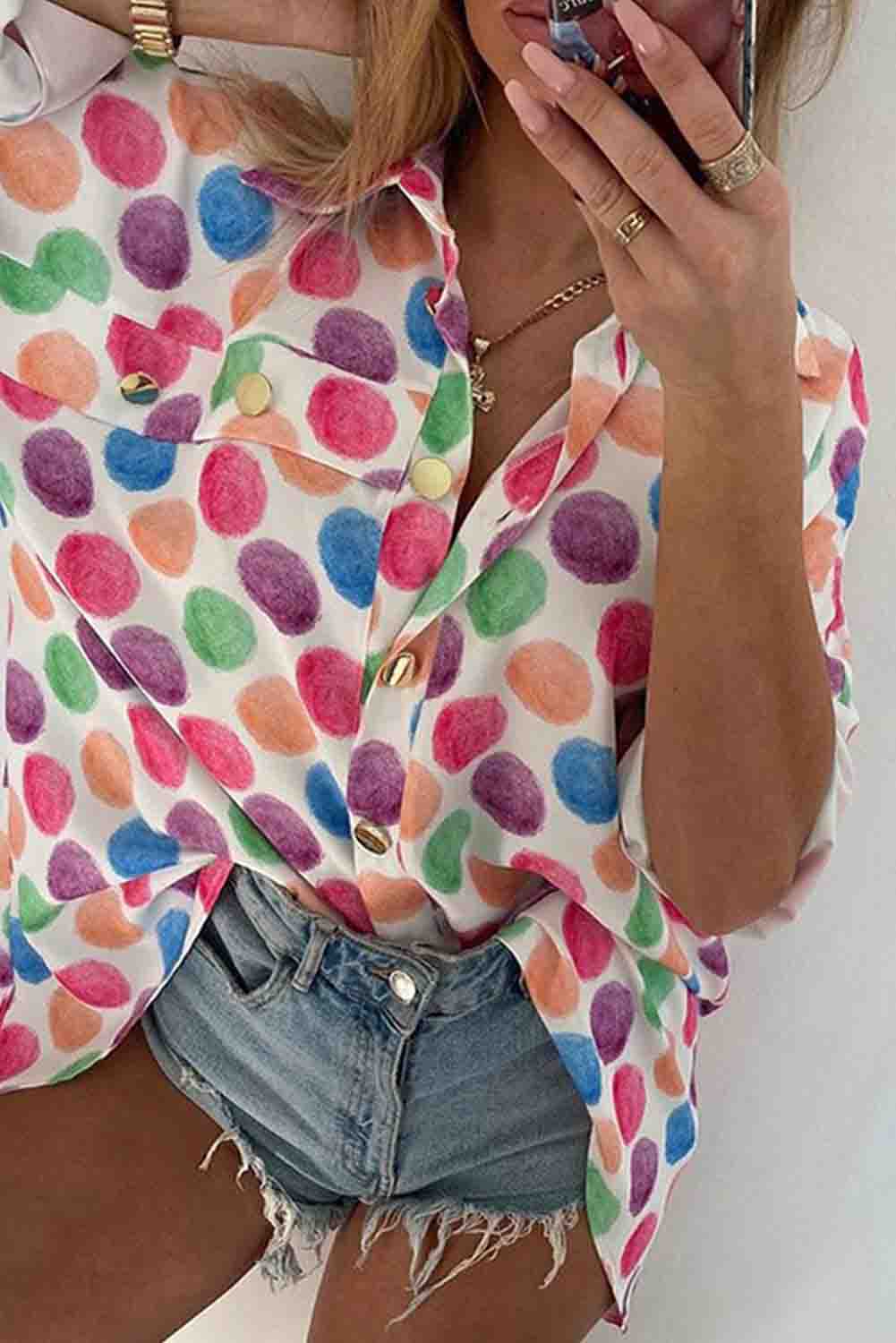 Multicolor Polka Dot Buttoned Long Sleeve Shirt