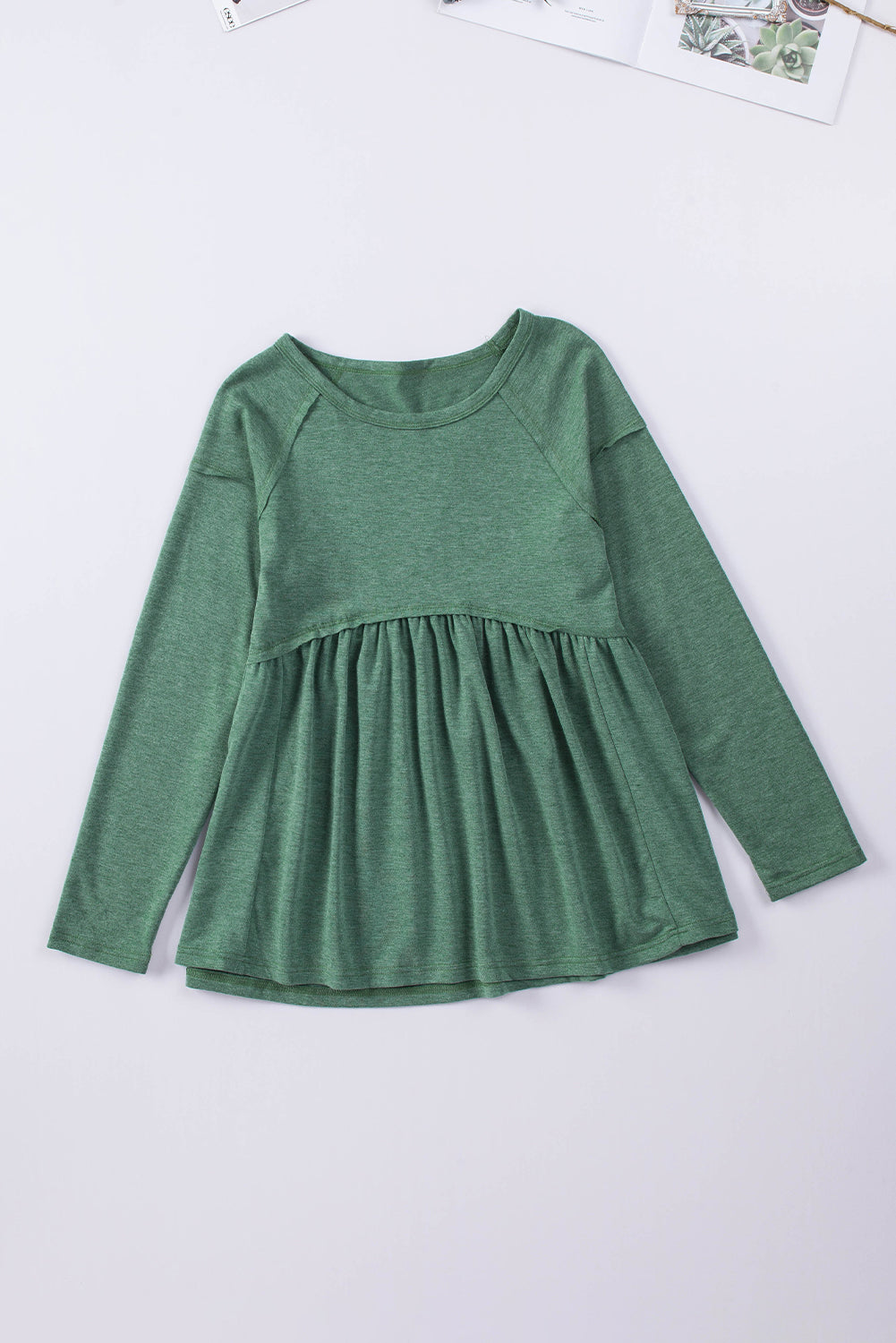 Green Long Sleeve Babydoll Top