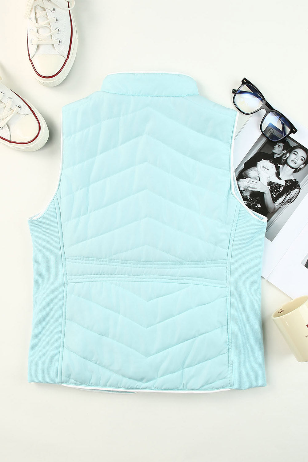 Black Zip-up Side Pockets Puffer Vest