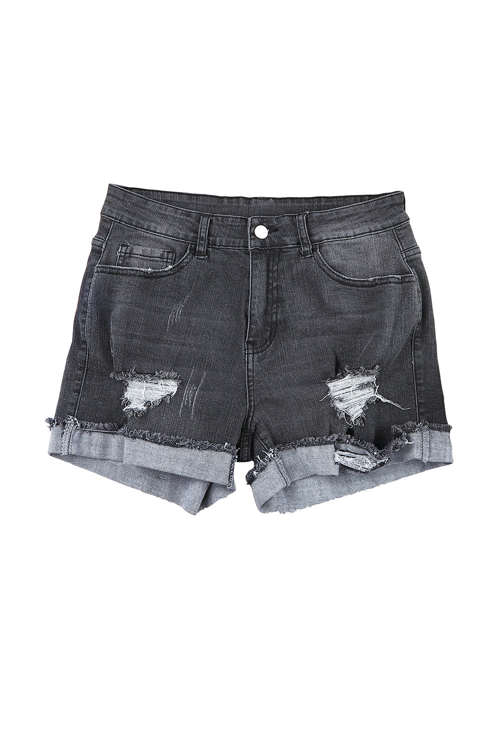 Distressed Ripped Rolled Hem Blue Denim Shorts