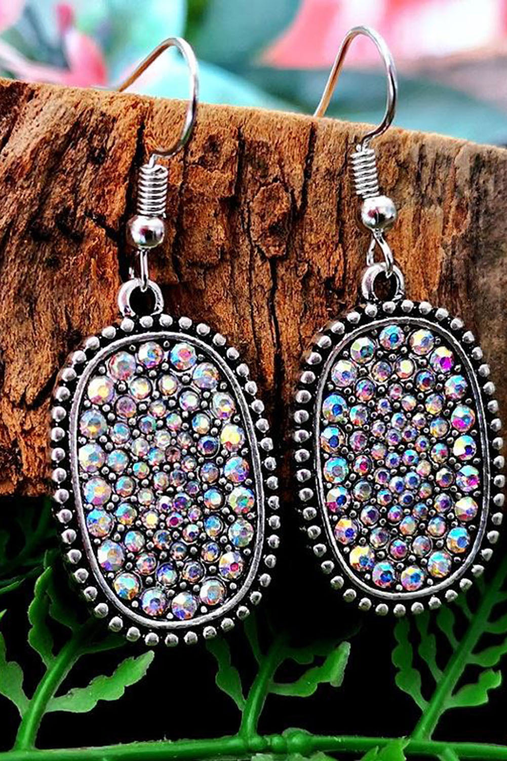 Multicolor Full Diamond Antique Silver Hook Earrings