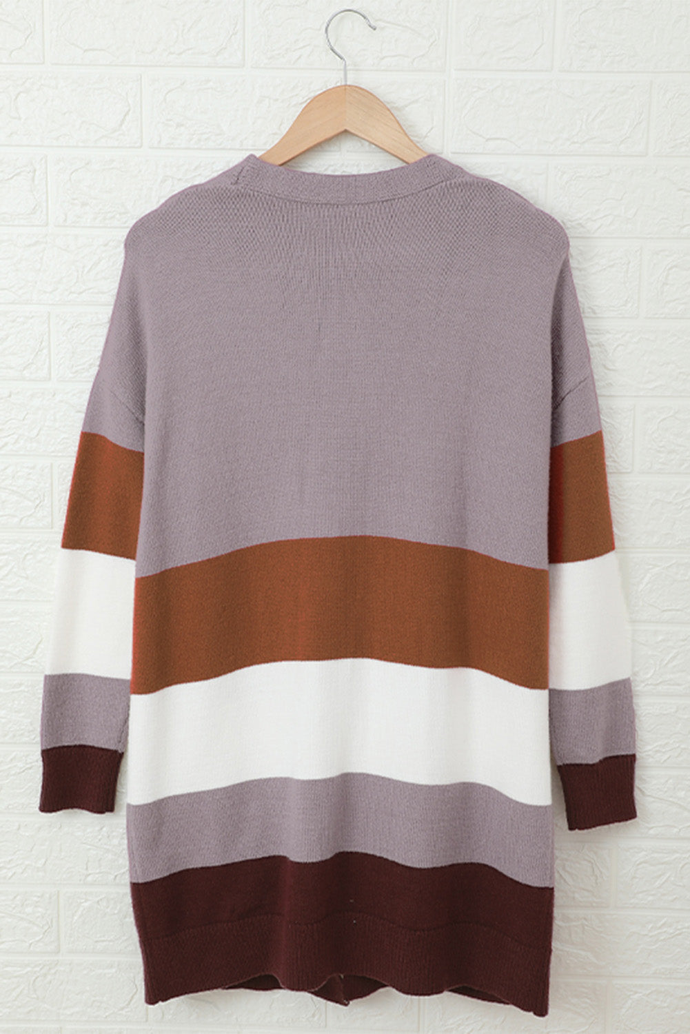 Khaki Open Front Colorblock Cardigan with Pockets