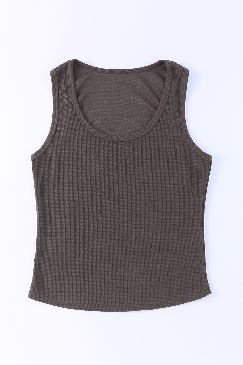 Gray Plain Waffle Knit U Neck Tank Top