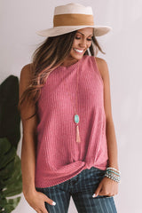 Red Twist Knot Waffle Knit Tank Top