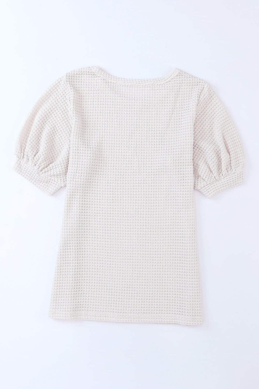 Beige Popcorn Waffle Puff Sleeve Top