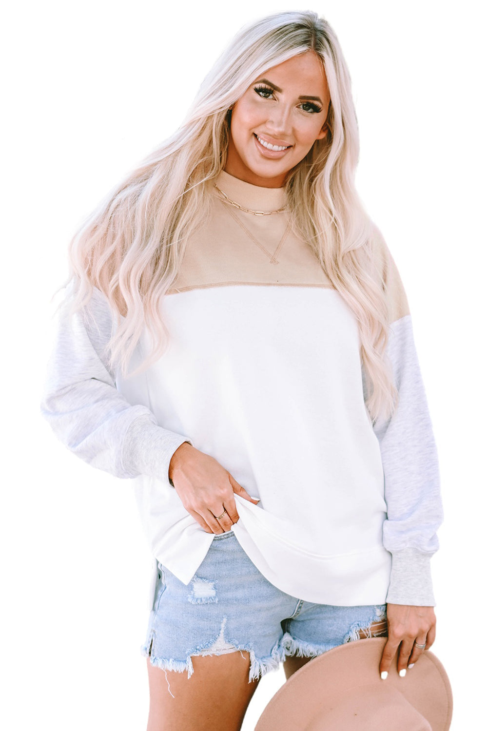 Color Block Drop Shoulder Casual Sweatshirt