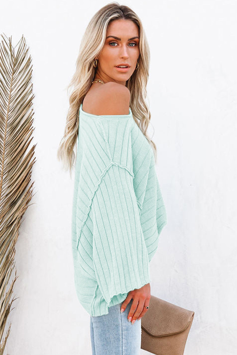 Black Exposed Seam Ribbed Knit Dolman Top