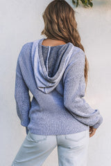 Gray Henley V Neck Hooded Sweater